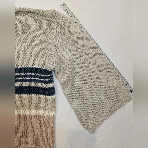 Altar'd State women's striped fringe knit sweater, tan pink navy cream size M - Picture 5 of 10
